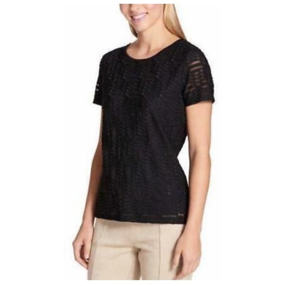 Calvin Klein Black Scoop Neck Stretch Textured Short Sleeve Shirt sz L - Picture 13 of 13